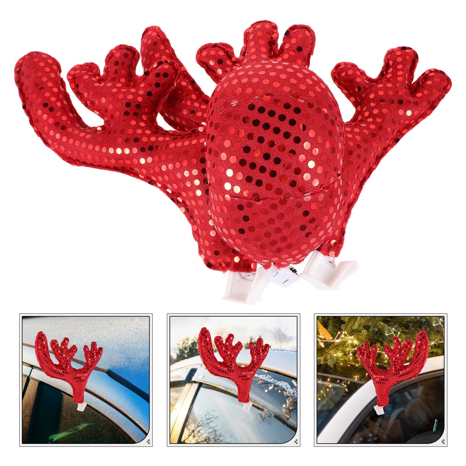 Decorazione Natalizia per Auto Corna di Renna Rosse in Plastico e Tessuto, Accessori Festivi per Finestra Auto per Natale e Vacanze, Set