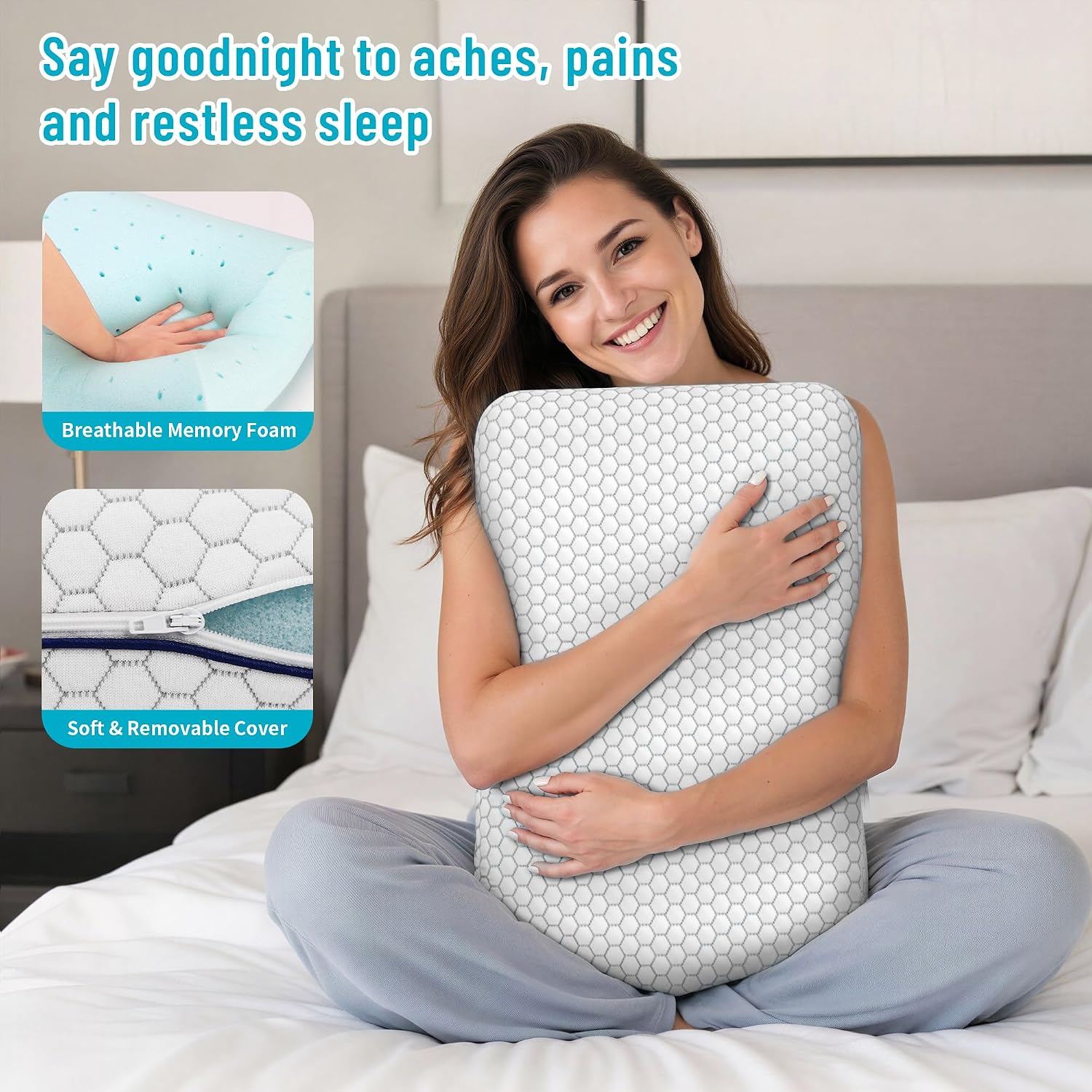 CushyOasis Memory Foam Pillows for Side, Back and Stomach Sleepers, Bed Pillow with Washable Cover and Breathable Mesh, Bed Pillow for Sleeping Standard Size (Grey)