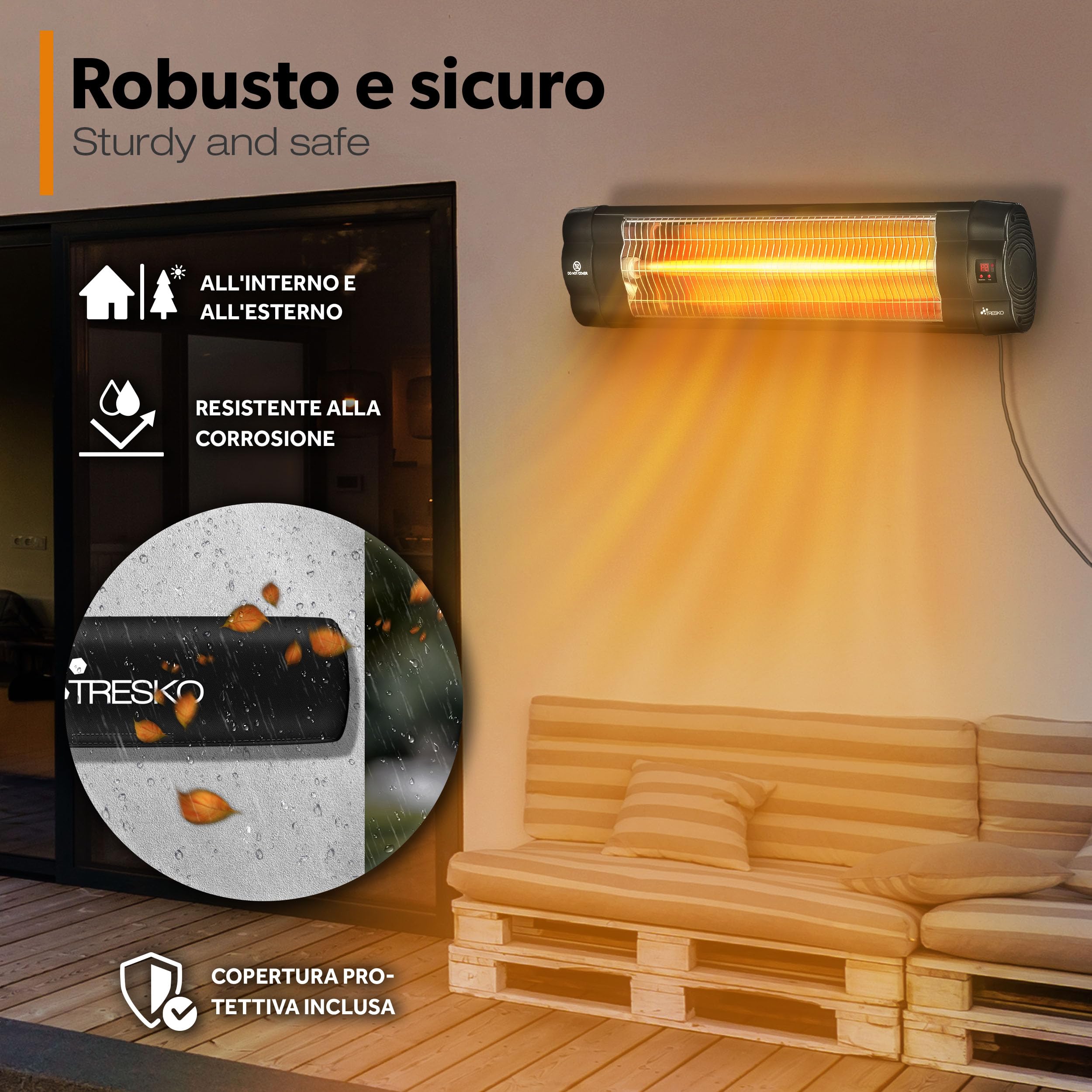 TRESKO Riscaldatore ad Infrarossi 2500W Telecomando 3 Livelli Calore Stufa Elettrica Esterno