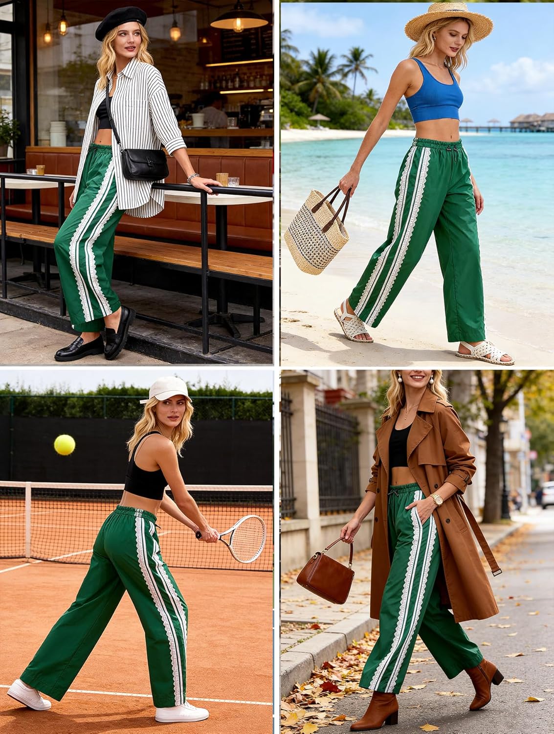 Women Baggy Track Pants Wide Leg Barrel Pants Lace Side Drawstring Elastic Y2K Stripe Casual Workout - Image 5