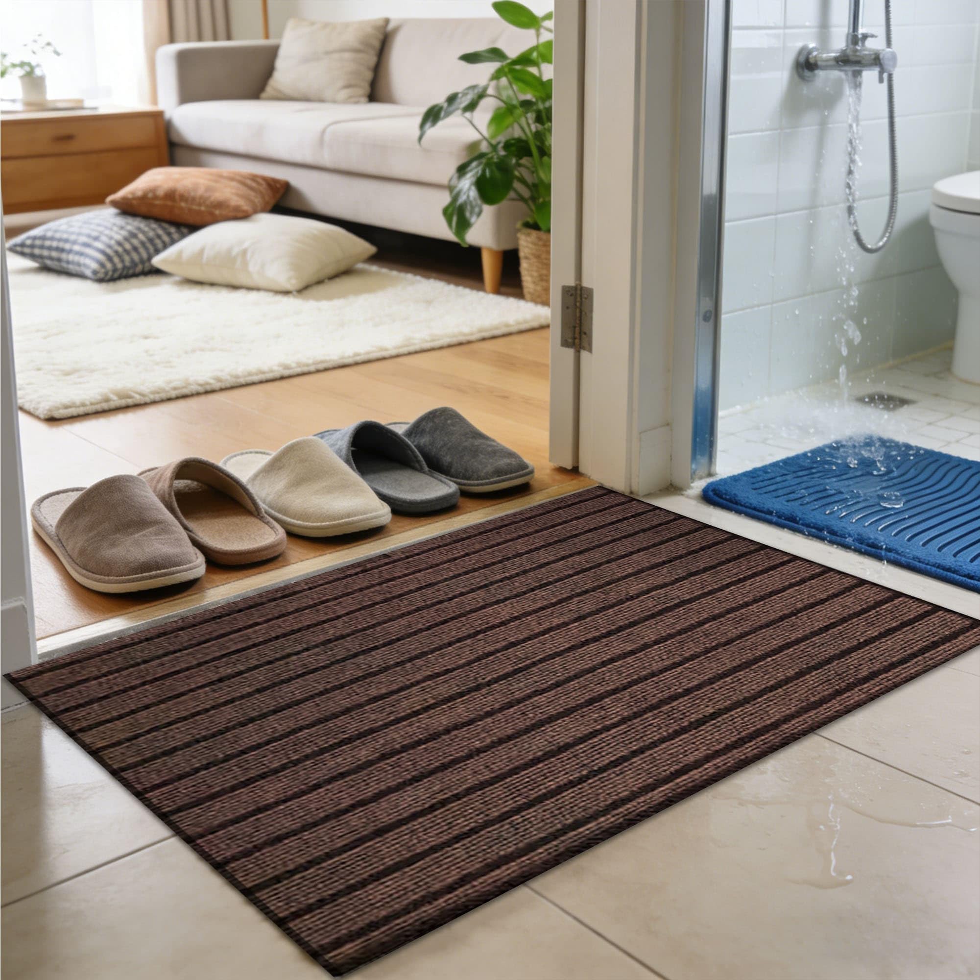 JIAFANG Washable Door Mats Indoor Outdoor 45 x 128 cm Absorbent, Non Slip Perfect Dust Grabbing Doormats Non Slip Rubber Back for Front Door, Back Muddy Shoes and Paws, Brown
