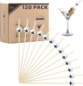 Cocktail Picks - 120 Pack 4.75 Inch Silver Pearl Toothpicks for Appetizers, Fancy Toothpicks - Decorative Toothpicks, Pearl Picks