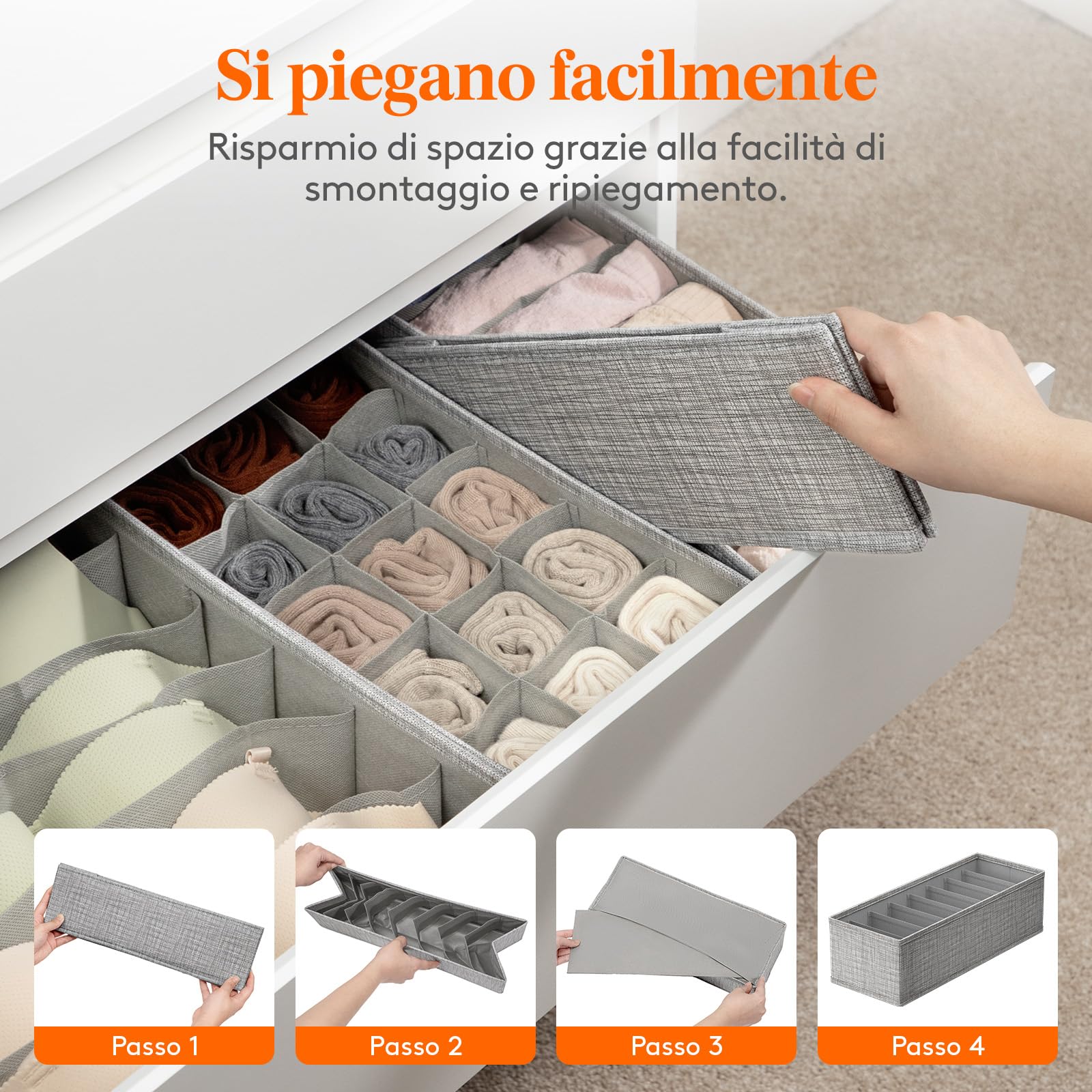 Lifewit Set di 12 Organizer Cassetti per Cassettiera HEMNES, Divisori per Cassetti Pieghevole, Scatole Portaoggetti, Cassetti Armadio per Biancheria Intima, Vestiti Bambini, Calzini, Cravatte, Grigio