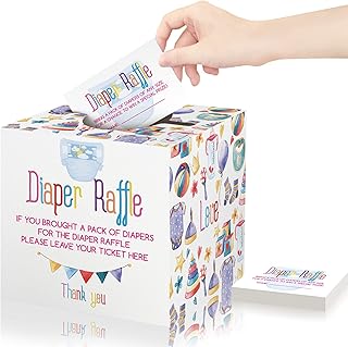 Cartoon toys Diaper Raffle Ticket with Box,1Diaper Raffle Box and 50Diaper Raffle Cards,Diaper Raffle Tickets for Baby Shower, Diaper Party Raffle Insert Cards for Baby Shower,Party Decoration Supplie