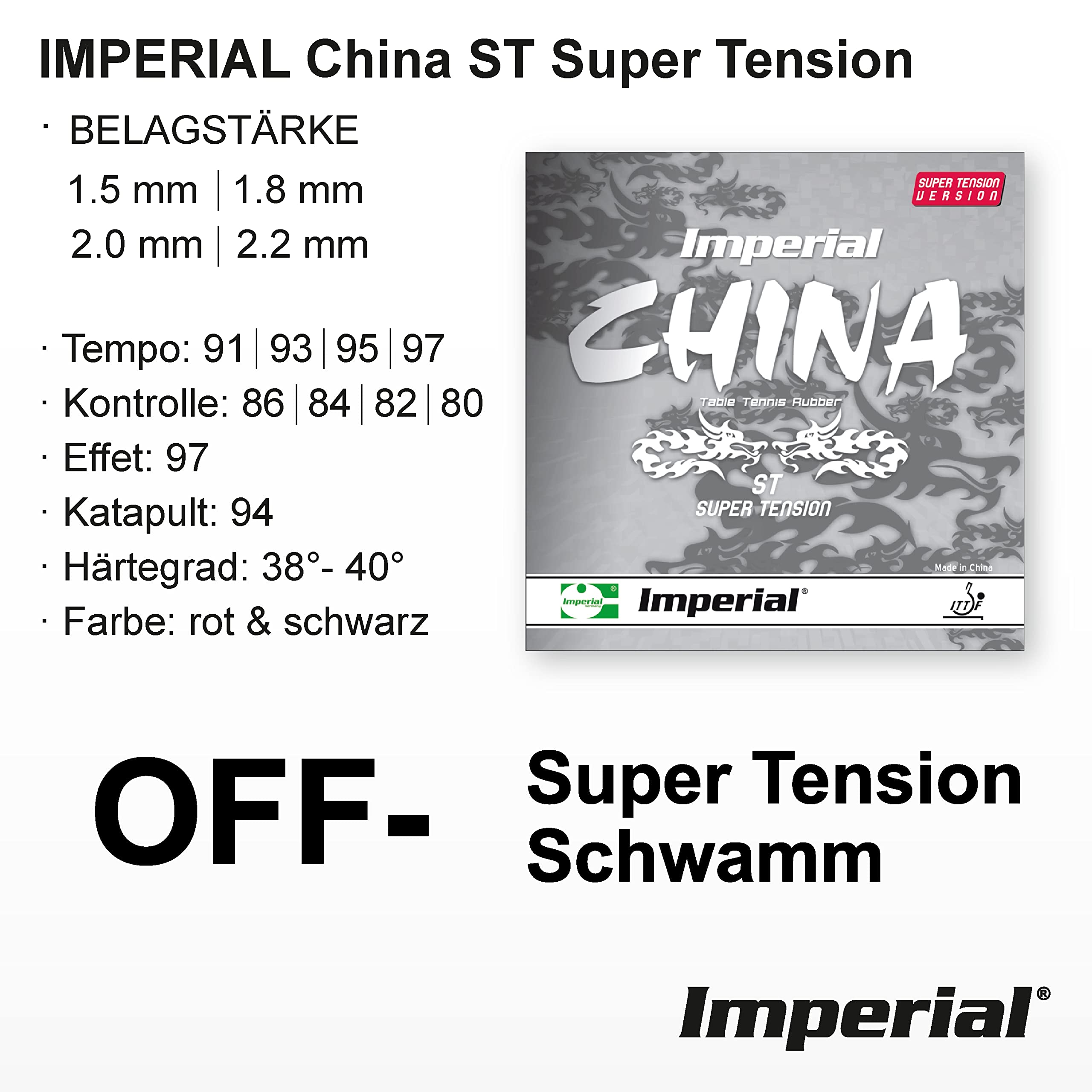 Imperial China ST Super Tension | Rivestimento per Tennis Tavolo Cinese | Puntini Interno | Offensivo | Omologato ITTF
