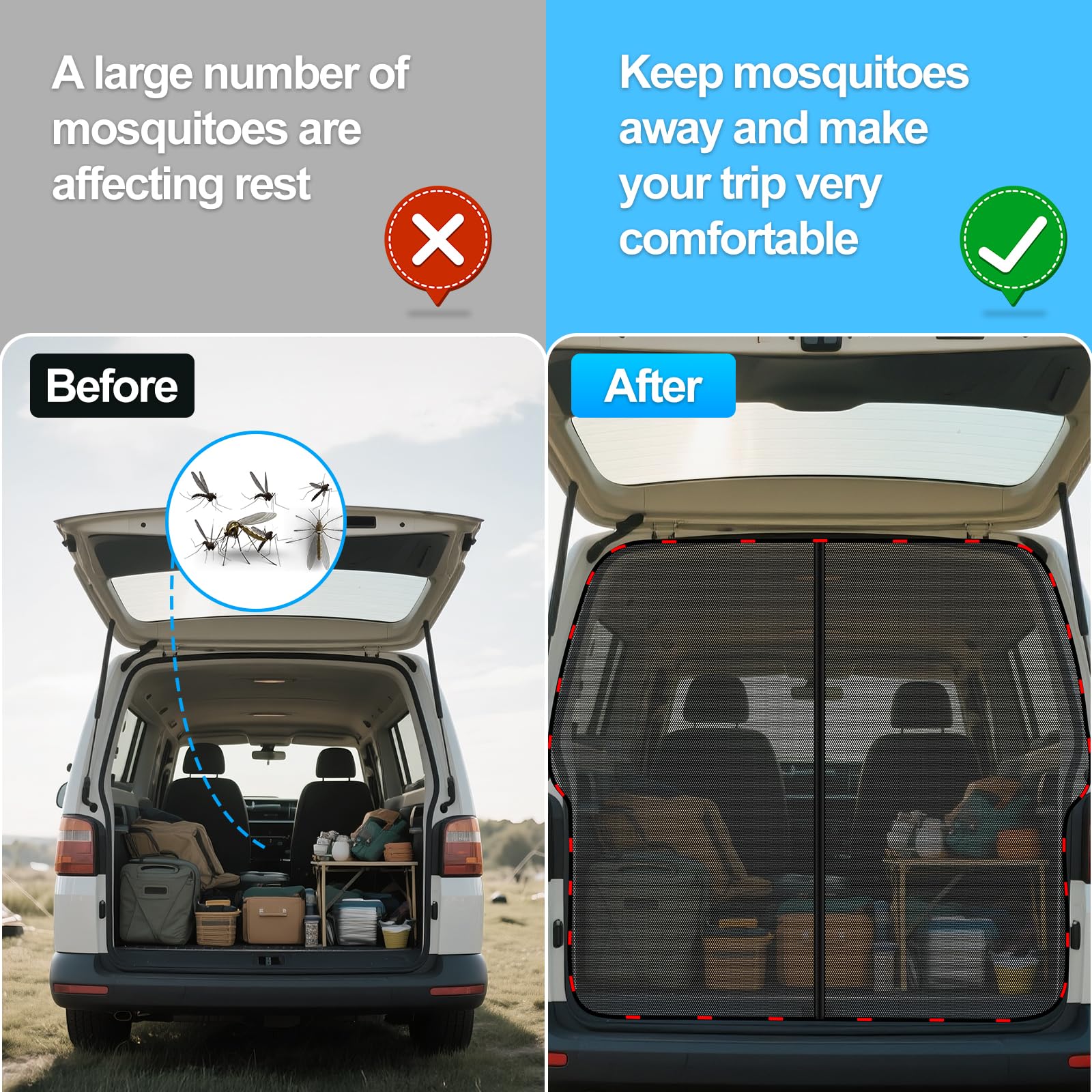 ZATOOTO Moskitiera do VW T5 T6 klapa tylna, moskitiera magnetyczna, ochrona przed komarami, zamek błyskawiczny do VW Bus Camping