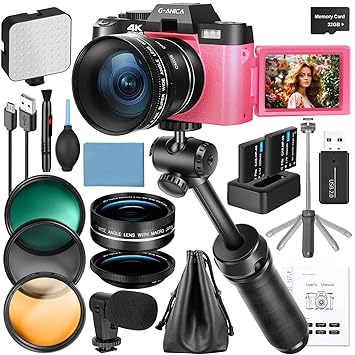 4K Digital Cameras for Photography, 48MP Vlogging Camera for YouTube with Microphone & Tripod Grip, Video Camera with Wide-Angle&Macro Lens, Content Creator Kit & Travel Camera?Pink?