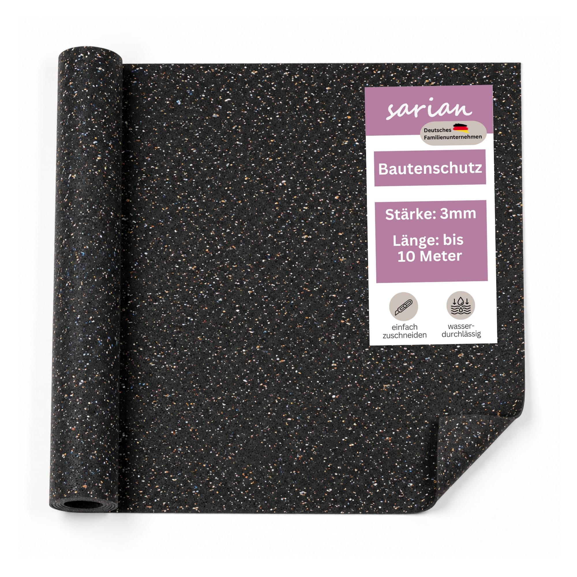 sarian Bautenschutzmatte STÄRKE: 3mm BREITE: 1000mm (1m) LÄNGE: 4000mm (4m) Gummimatte Ladungssicherung Schutzmatte Gummigranulat (Länge: 4 Meter)