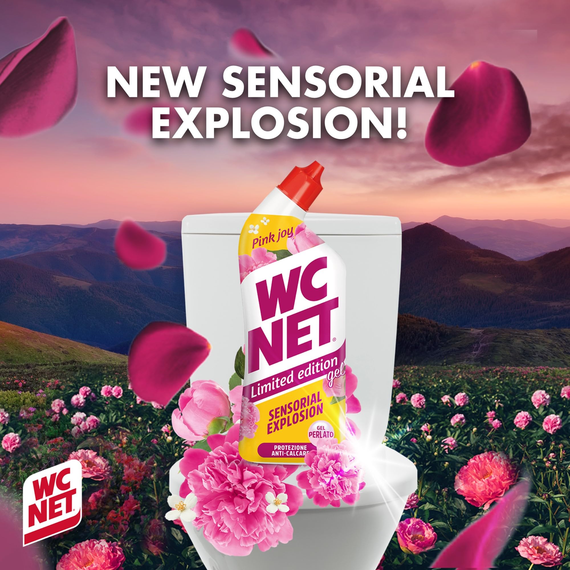 Wc Net - Limited Edition Pink Joy, Detergente Liquido per Sanitari, Essenza Peonia e Muschio Bianco, Prevenzione Calcare e Igienizzante per WC, 700 ml x 4 Confezioni