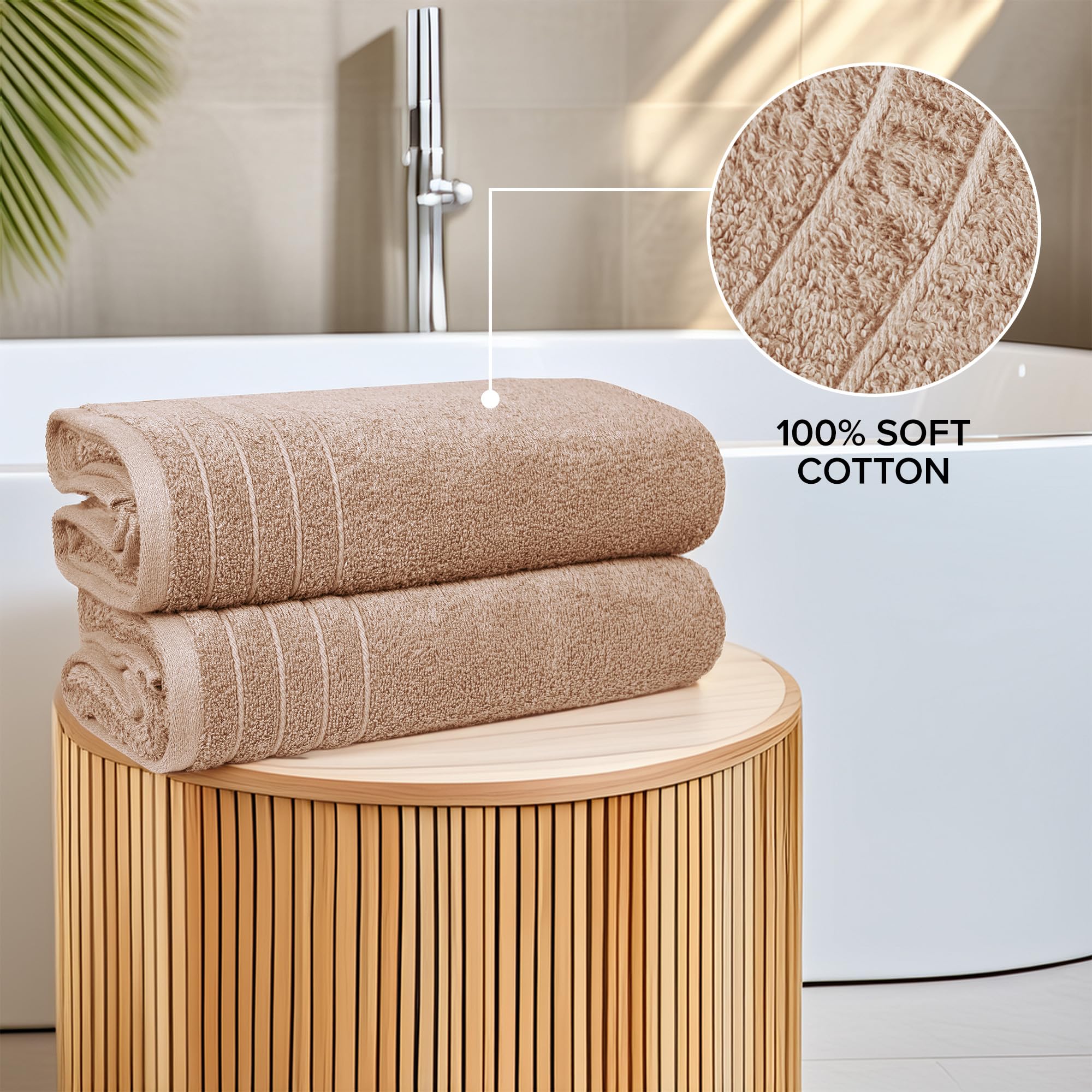 Set di 4 asciugamani da bagno extra large (76 x 152 cm), 100% cotone, super morbidi e leggeri, ad asciugatura rapida e altamente assorbenti, qualità alberghiera, 450 g/m², beige