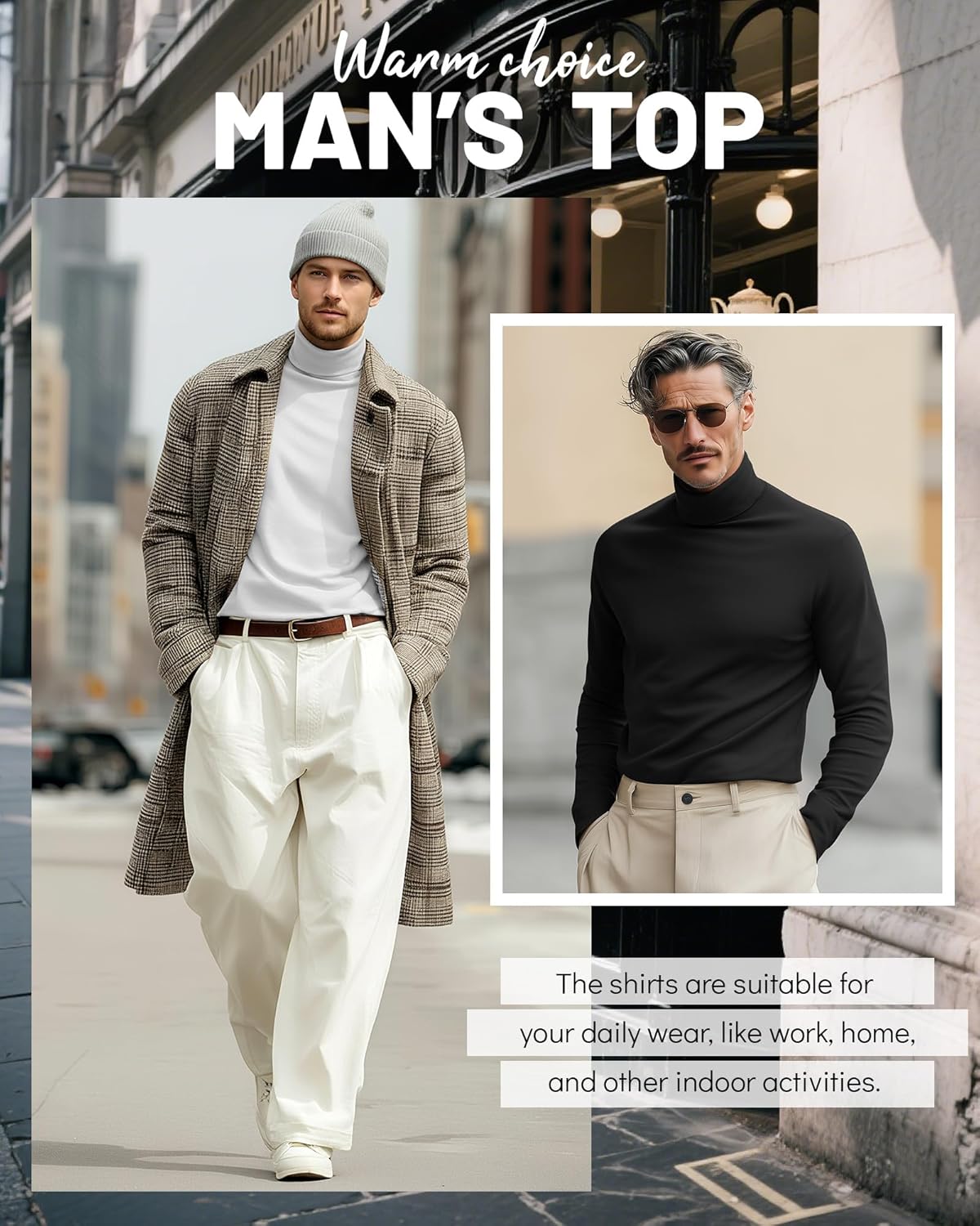 Ficerd 3 Pack Men's Big and Tall Turtleneck Shirts Cotton Long Sleeve Turtle Neck Tops Plus Size Loose Fit Basic Tee - Image 4