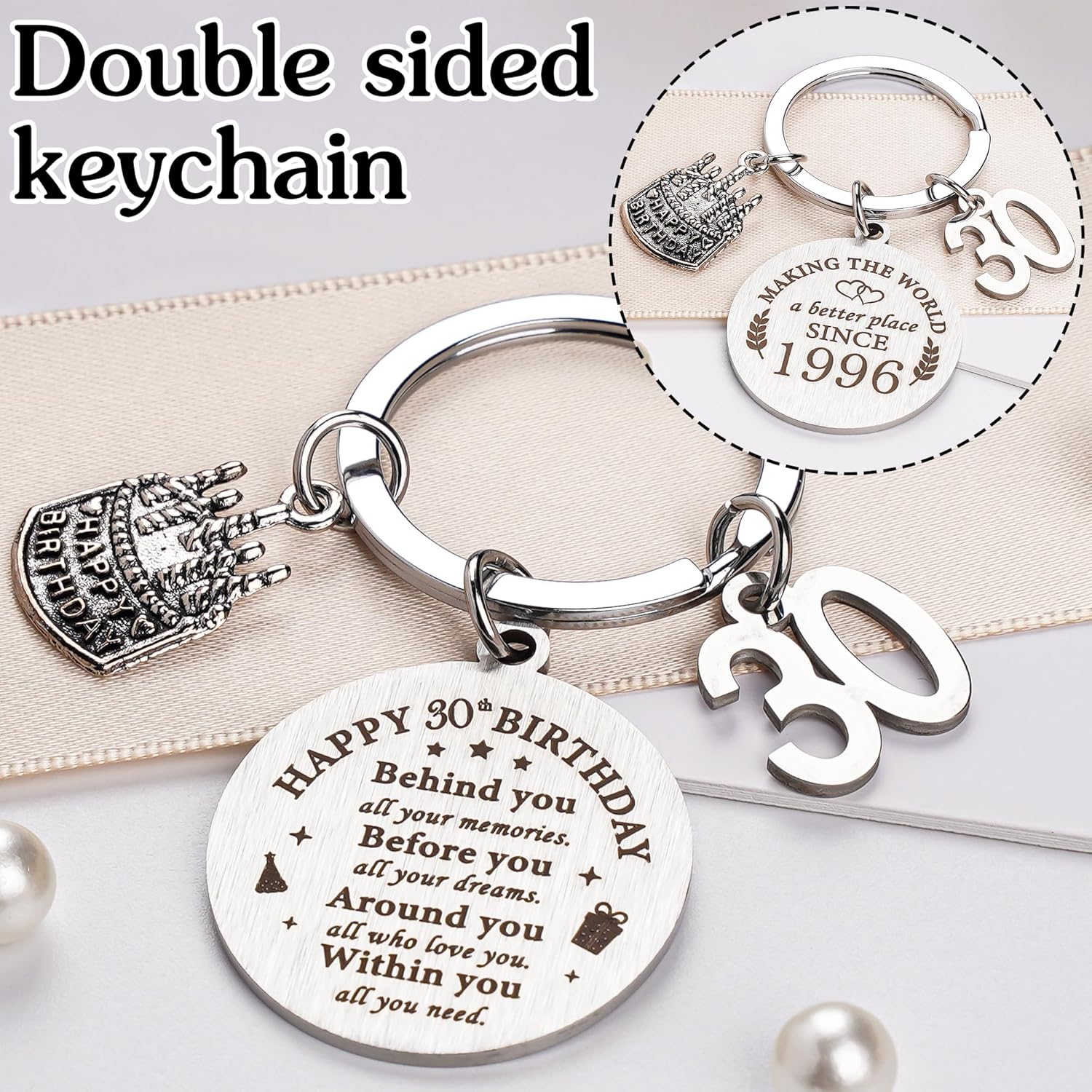 Happy Birthday Gifts for Women Men - 30th 40th 50th 60th Keychain with Cake Charm, Inspirational Gift for Friends Coworkers - Image 7