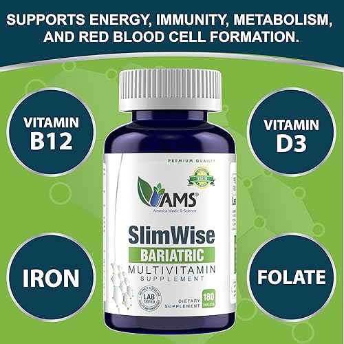 Miniatura 3 de America Medic and Science SlimWise Bariatric Multivitamin 180ct – Apoyo completo de bienestar con aminoácidos, vitaminas, minerales, beta alanina y