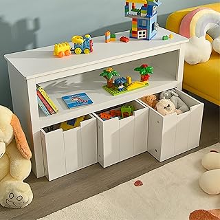 COSTWAY Kids Toy Storage Cabinet, Wooden Playroom Chest with Drawers and Large Open Shelf, Children Room Toys Books Storage Organizer for Boys Girls