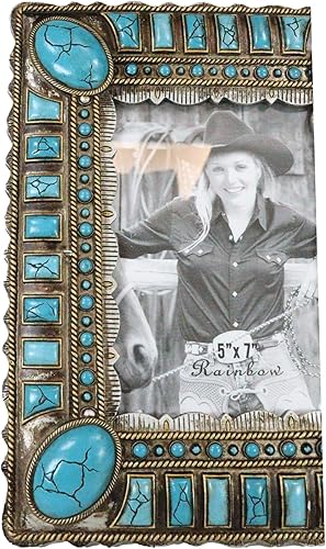 Miniatura 6 de Ebros Gift Gema geométrica turquesa occidental rústica, círculos y rectángulos con cuerdas, bordes, caballete trasero o para colgar en la pared,