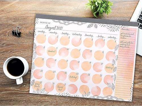 Miniatura 4 de C.R. Gibson CDC-24048 - Calendario mensual sin fecha para planificación, 12 hojas, 17 pulgadas de ancho x 22 pulgadas de alto, acuarela de melocotón