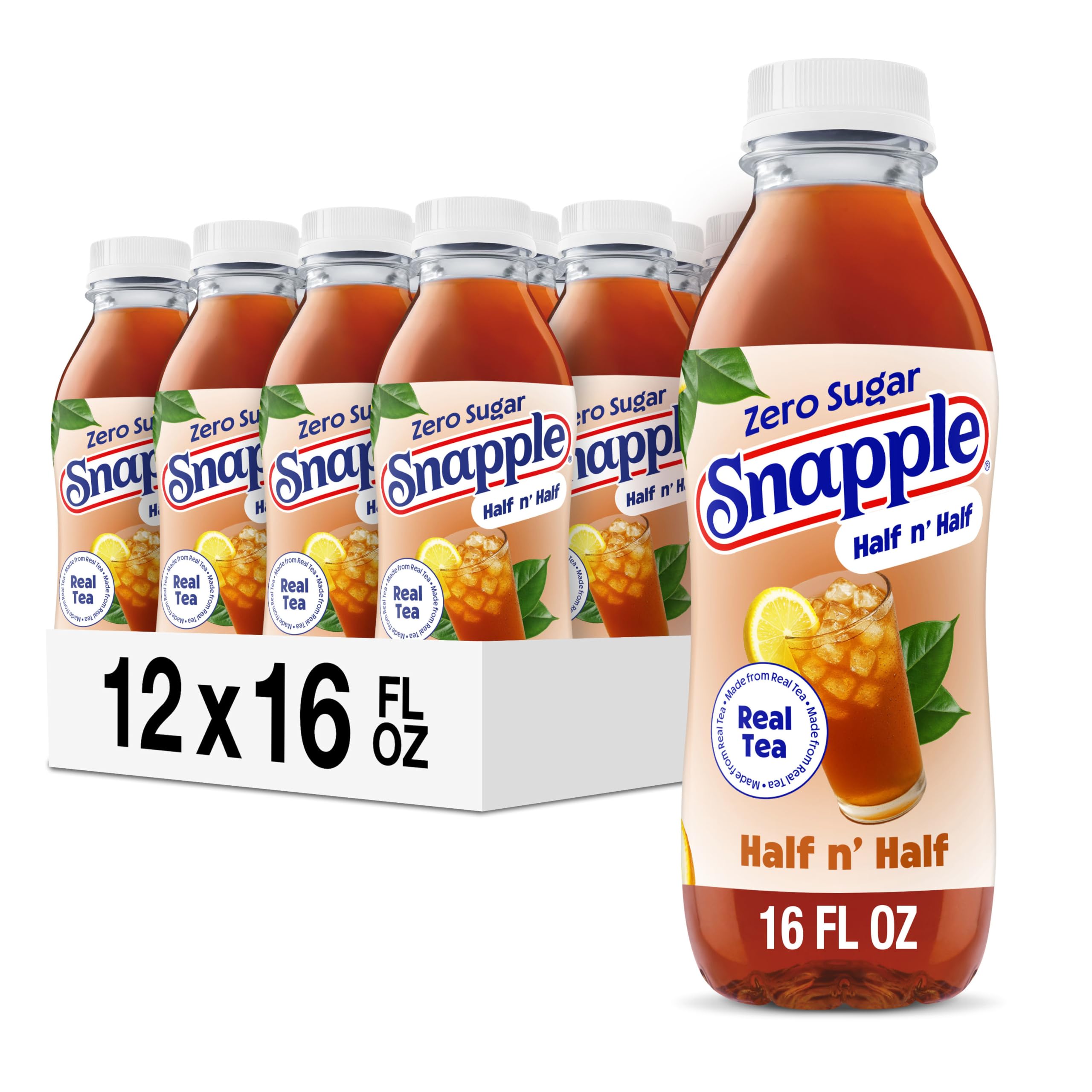Snapple Zero Sugar Half 'n Half Tea, 16 fl oz recycled plastic bottle, Pack of 12 — grocery & food deal