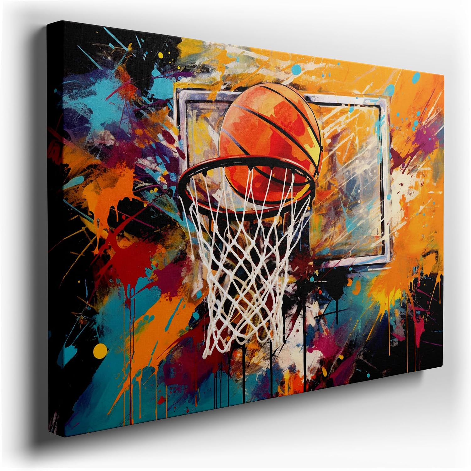 Canvas for Living room. Slam Dunk Spectacle in Abstract Color Fury, 27 x 18 inch Canvas Wall Art - Ready to Hang