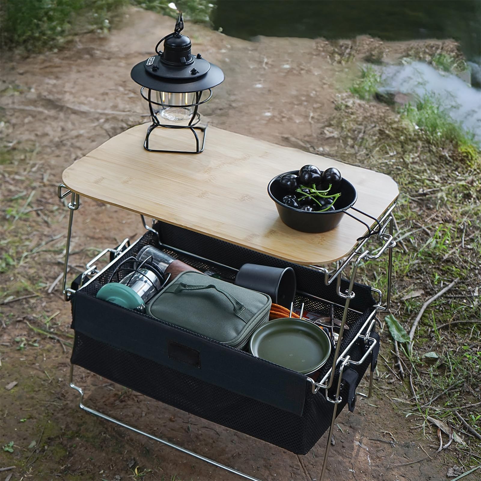 Cestas de almacenamiento plegables, bolsa portátil para almacenamiento de mesa de viaje, ideal para mujeres y hombres, contenedor de transporte de camping al aire libre, versátil y ahorra espacio