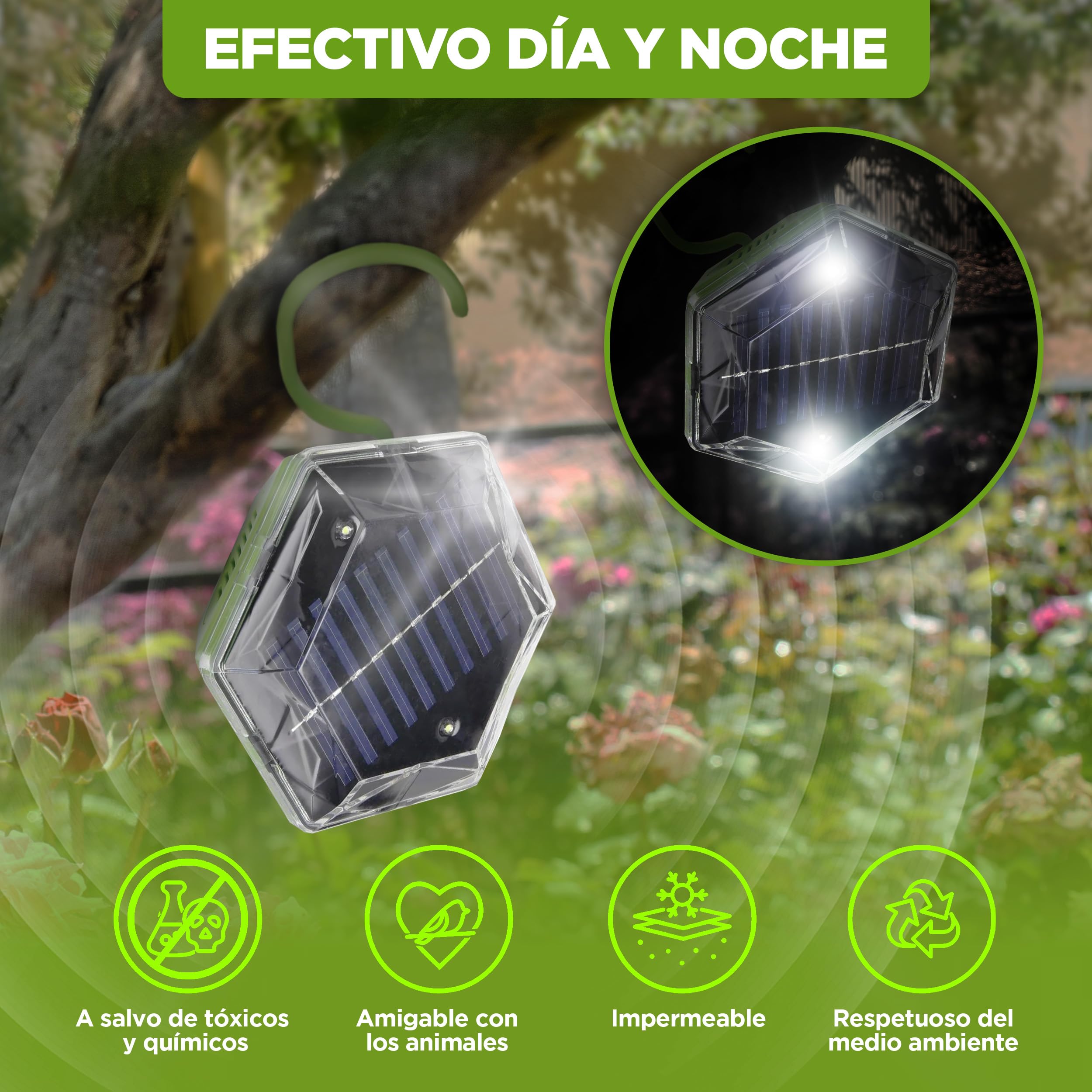 ISOTRONIC Repelente Solar para Aves — Flash y Ultrasonido para Palomas, Gaviotas y Cuervos — Ahuyentador para Balcón y Jardín — Alcance Efectivo 150 m² — Pack de 1 Unidad
