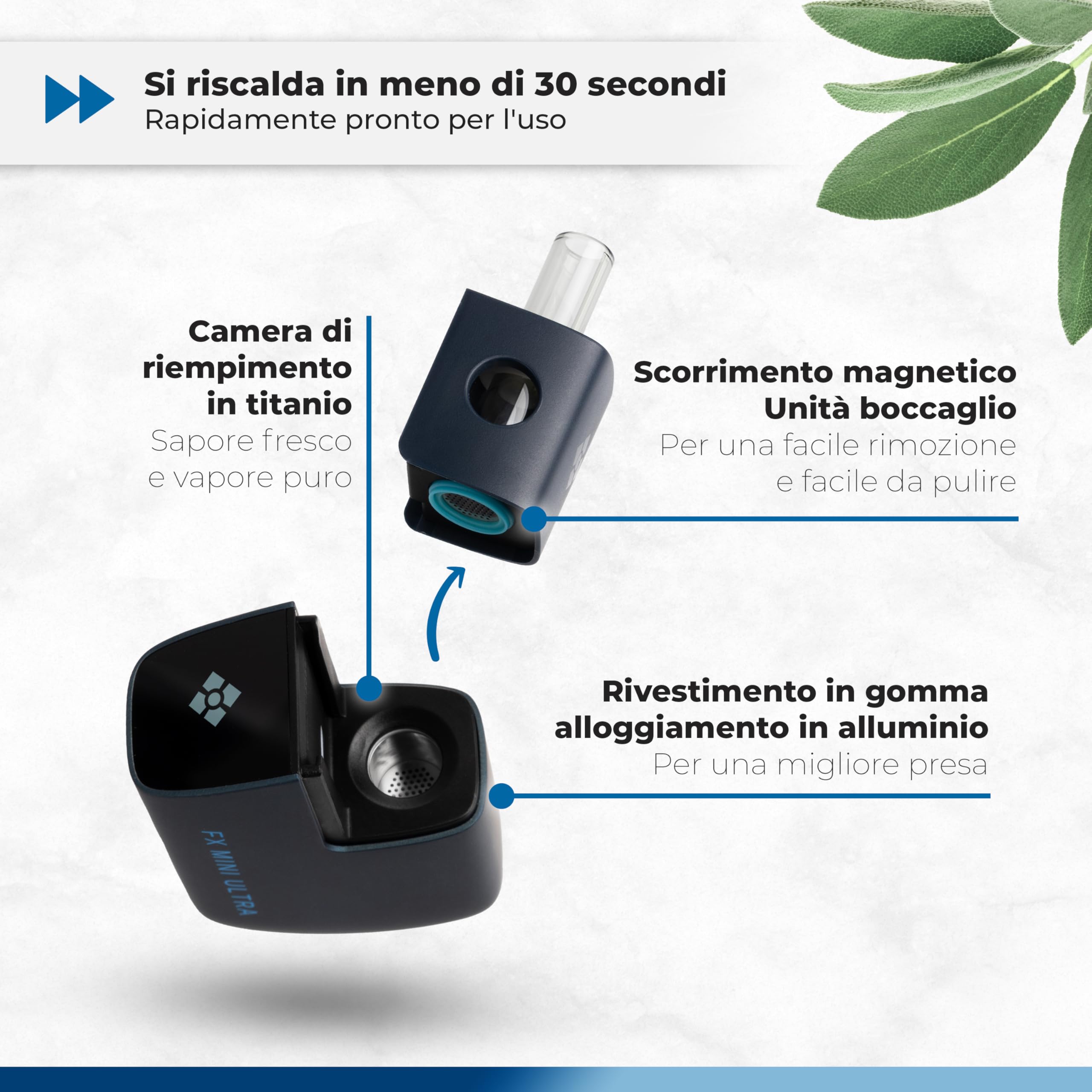 WOLKENKRAFT FX MINI ULTRA Premium Vaporizzatore - USB-C | Bocchino a scorrimento | Camera dei Titani | Temperatura 100-220°C | Durata di funzionamento regolabile | 100% convezione *blu notte*