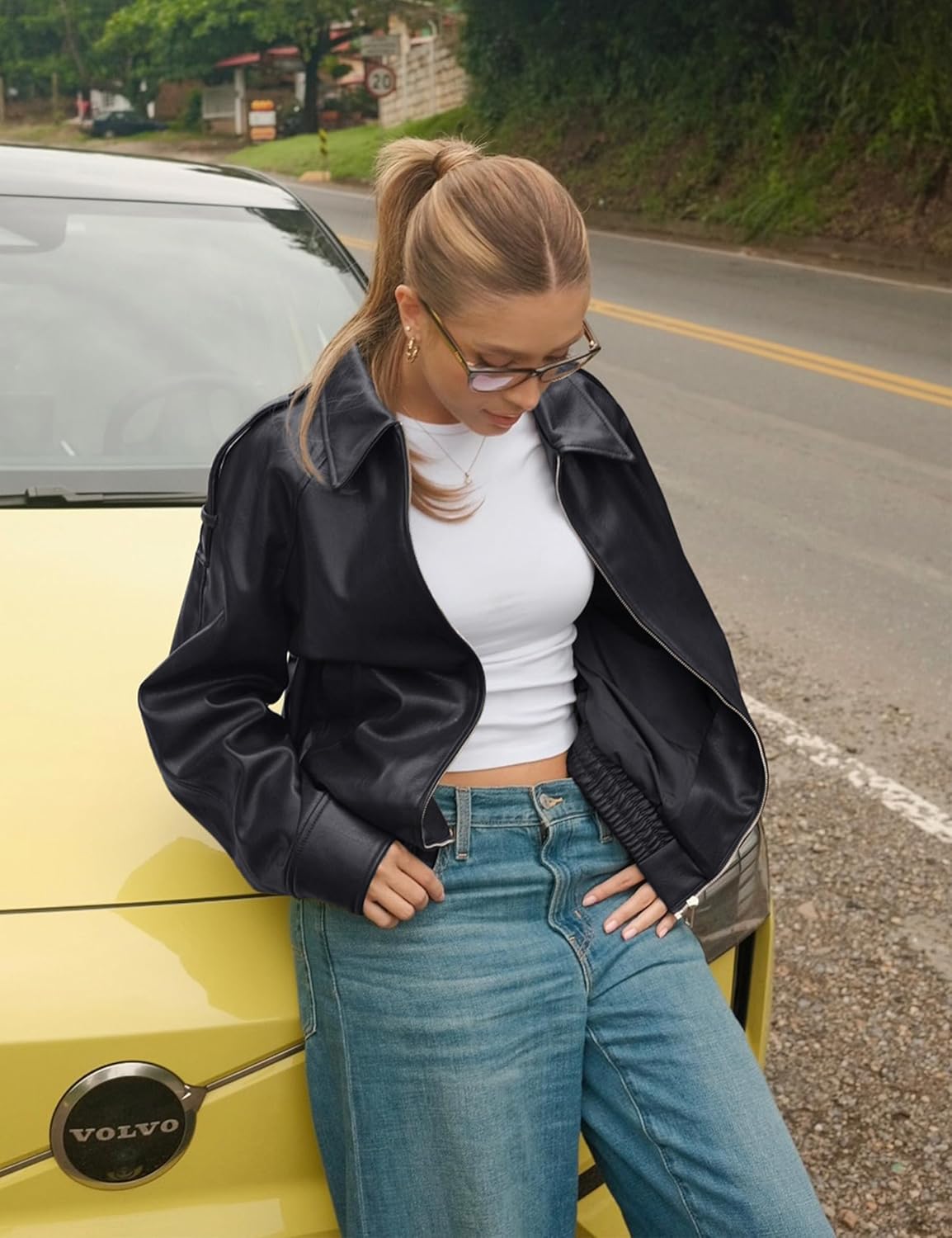 PHISOCKAT Faux Leather Jacket Women Oversized Motorcycle Leather Jackets Trendy Zip Up Fall Bomber Coats 2026 with Pocket - Image 3