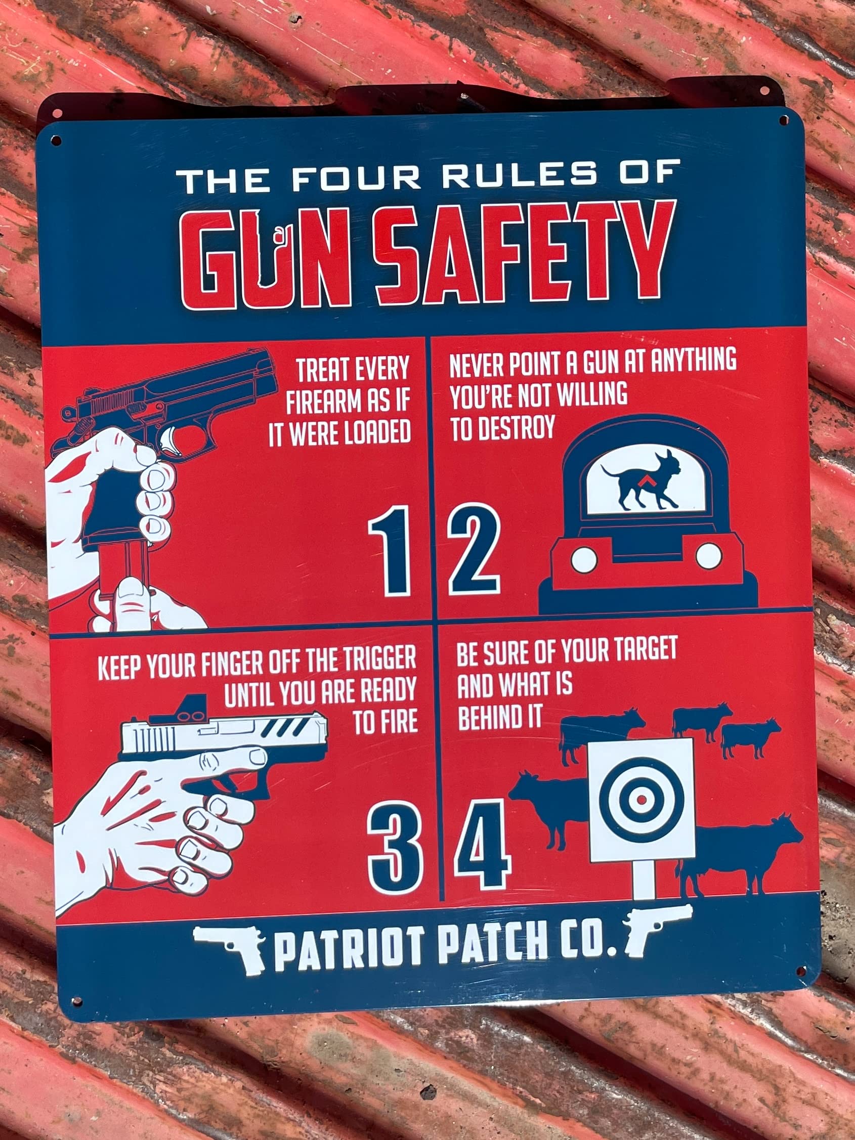 Patriot Patch Co - Four Rules of Gun Safety Sign - Shooting Range Safety Sign - Firearms Safety Sign