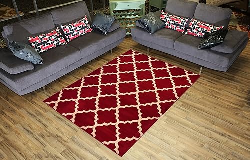 Alfombra de enrejado, alfombra contemporánea con diseño moderno de celosía, 5 opciones de color disponibles (rojo, 4 pies 11 pulgadas x 6 pies 11