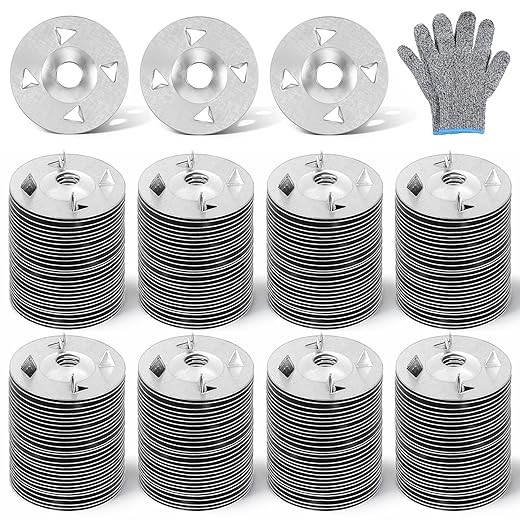 500Pcs Fasteners Washers for Foam Board Panels, 1-1/8 Inch Galvanized Iron Insulation Fixing Hardware Metal Washers for Panels Installation with Cut Resistant Gloves