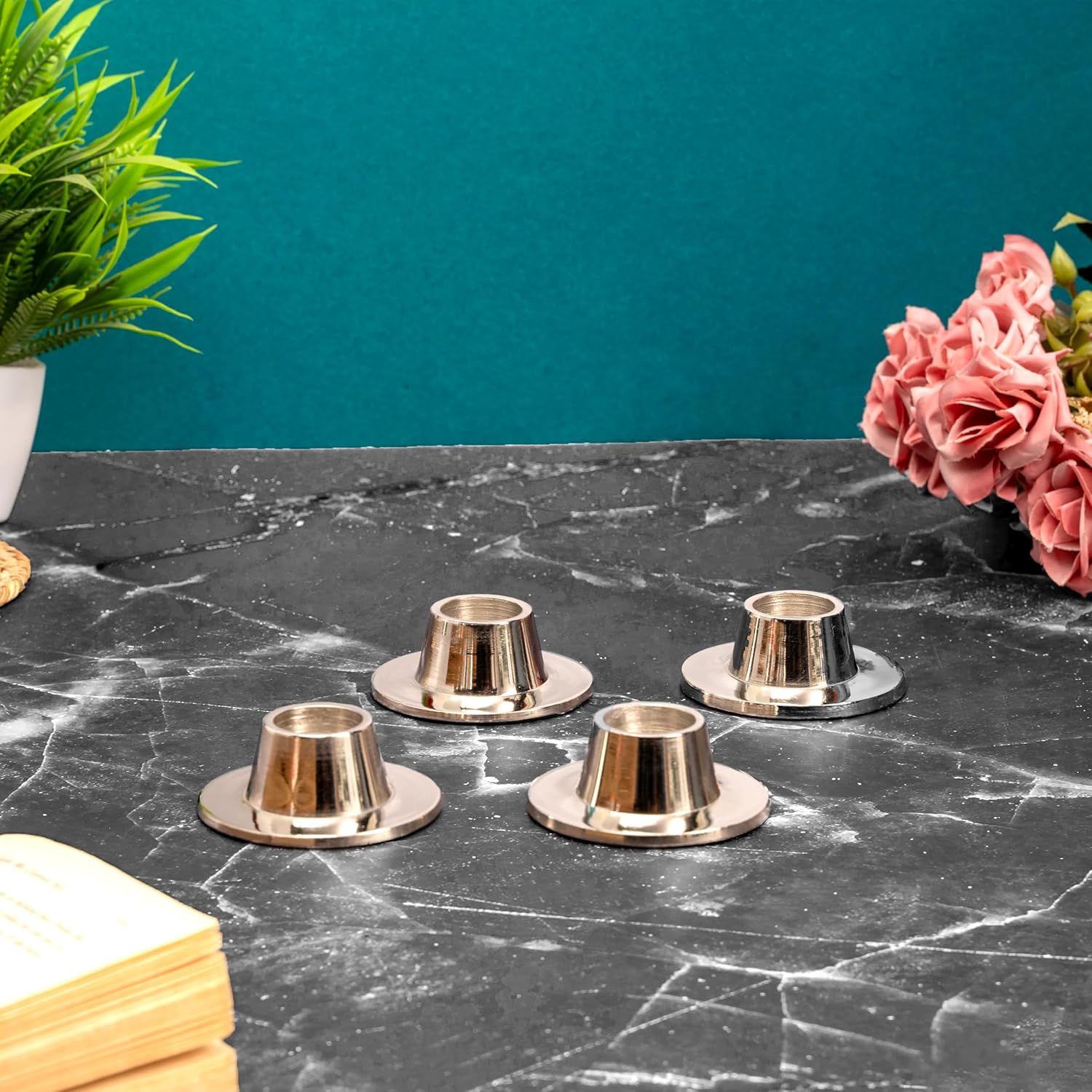 Rely+ Silver Metal Candle Holders for Taper Candlestick Set of 4 Modern Decor for Home Table Centerpiece for Wedding, Parties, Dinners, Decorations - Fit 3/4" Candles - Image 6