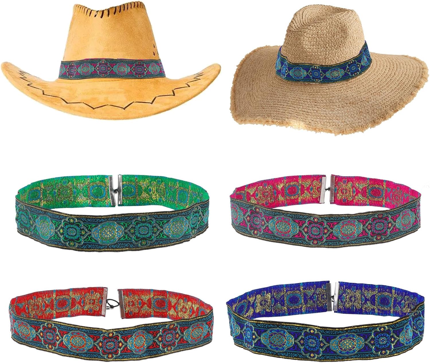 CHGCRAFT 4Pcs 4Colors Cowboy Western Hat Bands Adjustable
