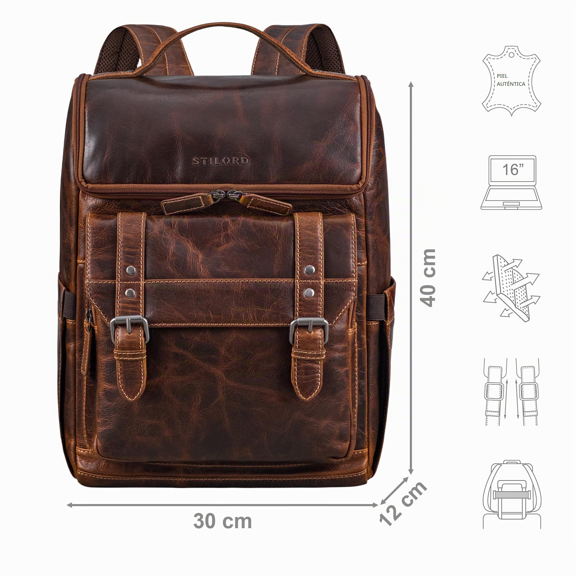 STILORD 'Gian' Mochila de Cuero para Hombre y Mujer - Moderna Mochila de Trabajo Grande para Portátiles de 15.6-16 Pulgadas - Piel Mochila Premium para Oficina y Viajes