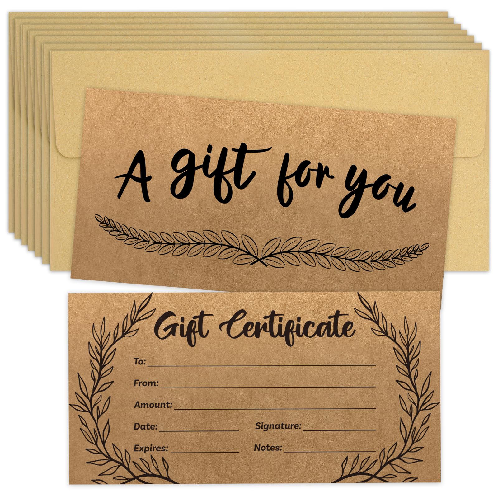 48 Pcs Blank Gift Certificates Kraft Certificate Cards with 48 Pcs Envelopes for Business Salon Restaurants Spa Christmas Birthday, 3.5 x 7