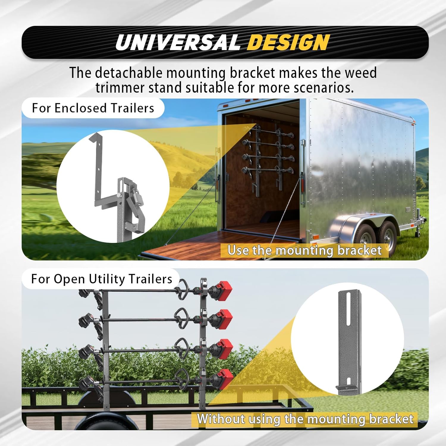 4 Place Trimmer Weed Eater Rack for Enclosed and Open Trailer Walls Landscape Truck Weedeater Rack Carrier Holder with 4 Lock-Black