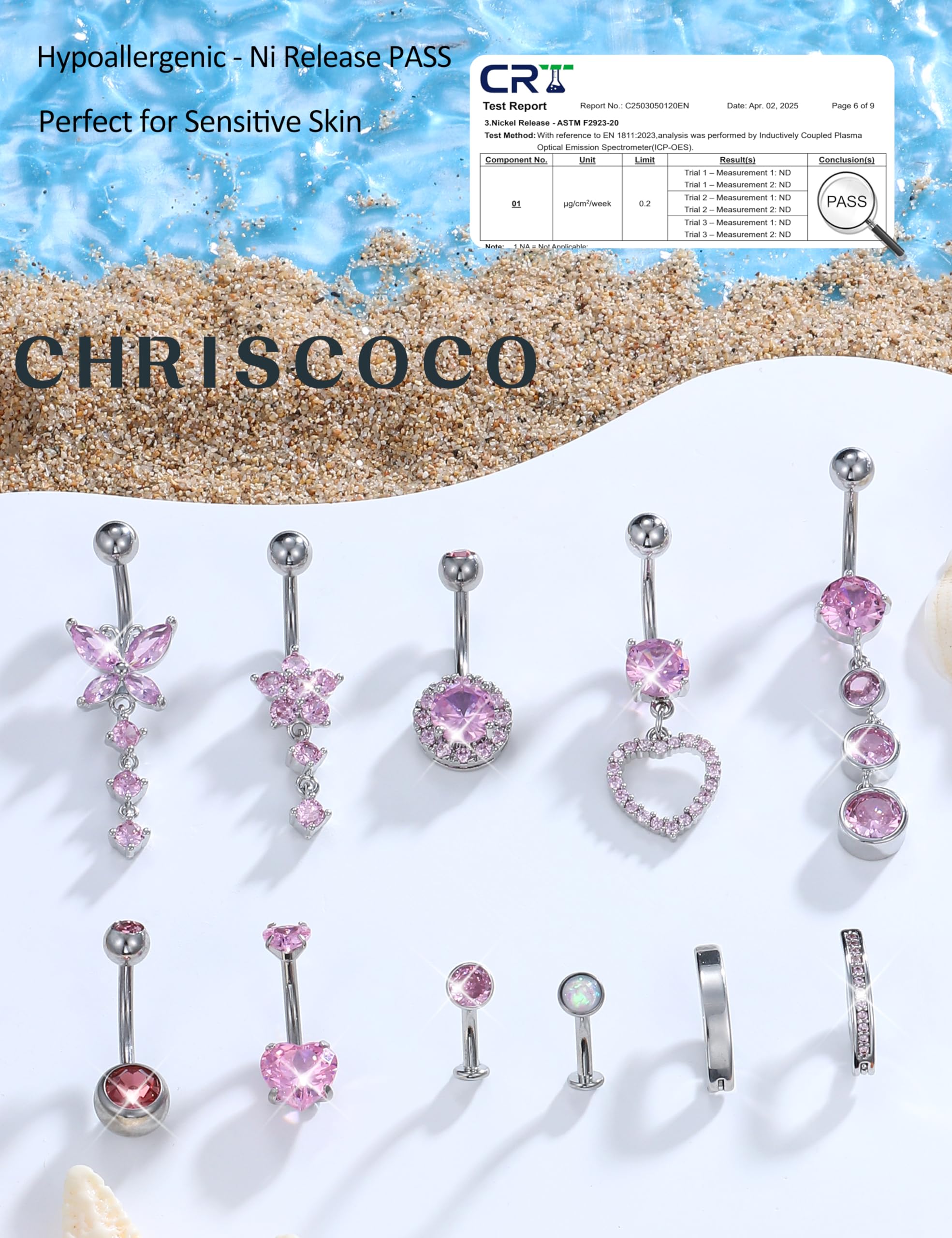Chriscoco 10 sztuk 14G kolczyk do pępka ze stali chirurgicznej srebrny złoty hipoalergiczny CZ opal serce muszka wisiorek kolczyk do pępka