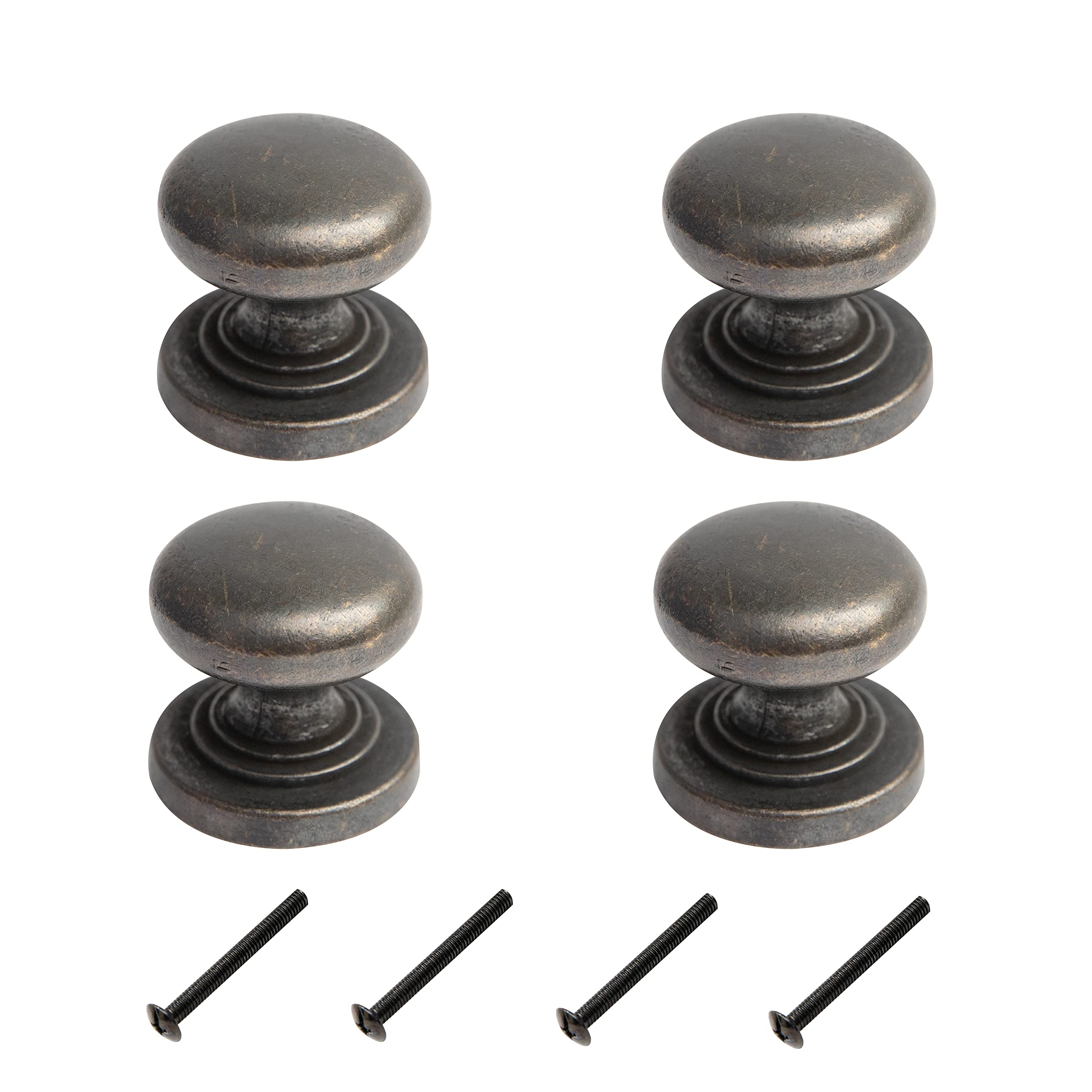 Vintage Cabinet Knobs 4 Pack Heavy Duty Antique Bronze Round Pull Handles, 32mm Diameter,Solid Kitchen Cupboard, Dresser, Bathroom Wardrobe Door Drawer Handle Mushroom Handles Knobs (4)