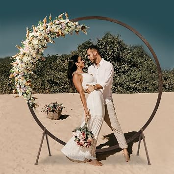 7.2Ft Round Wedding Arch Halloween Balloon Arch Backdrop Stand Wooden Arbor Garden Floral Arch Decoration Frame Kit for Ceremony, Party