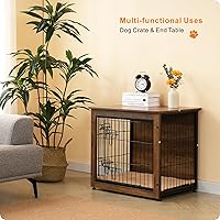 Vista 7 de DWANTON - Perrera con cojín, de madera, con puertas dobles, para interiores, S, M, L, 27.2 pulgadas de largo, marrón cálido