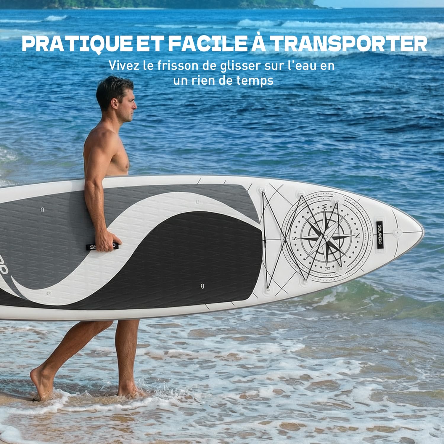 SOLAVERO Stand Up Paddle Gonflable 350 x 89 x 15 cm Adulte 200kg 2 Personnes avec Pagaie Réglable, Pompe, Leash, Pochette et Sac à Dos