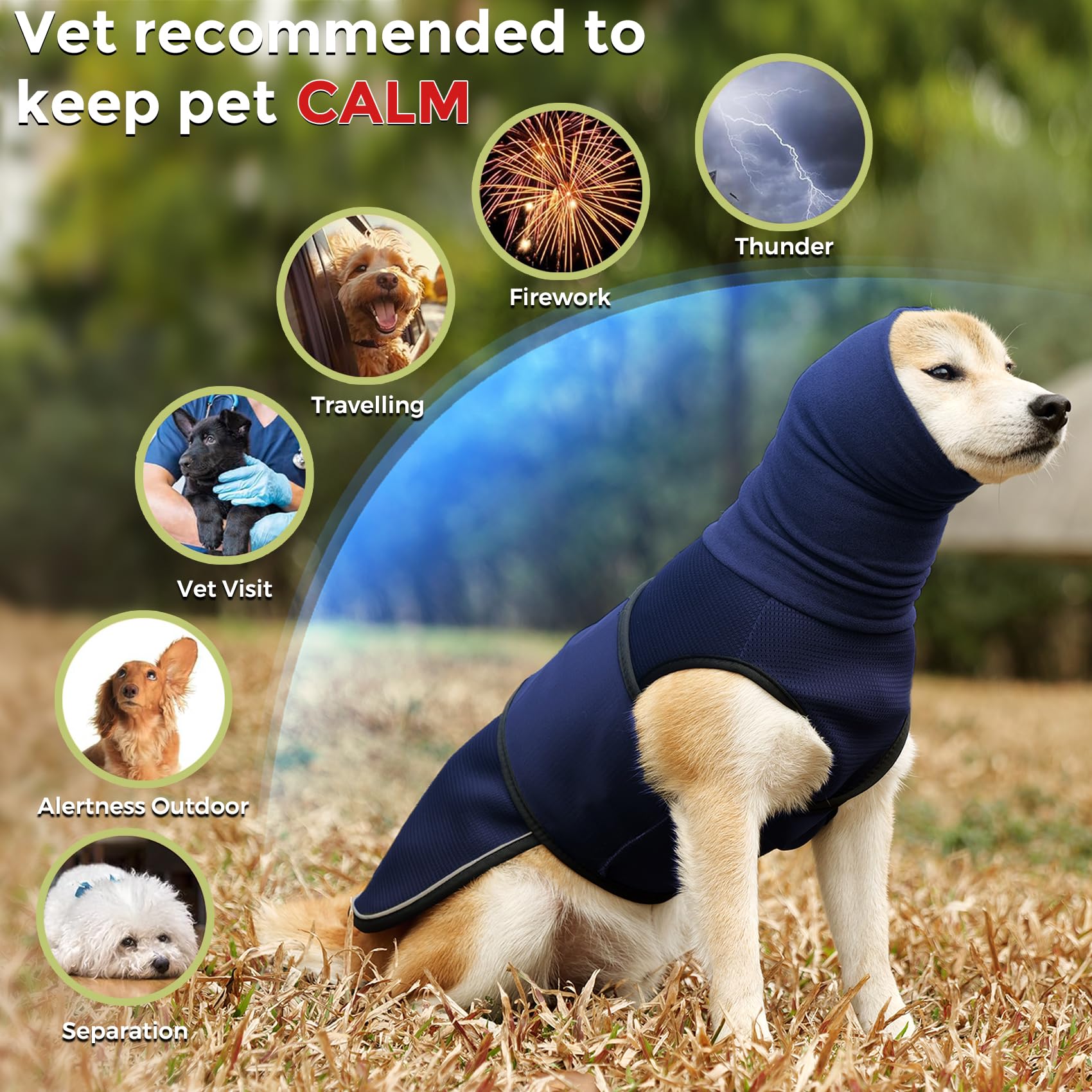Dotoner Gilet Relaxant 2 en 1 pour Chiens, Manteau Anti-anxiété avec Douce Snood et Moufle, Bruit et Bandes Réfléchissantes