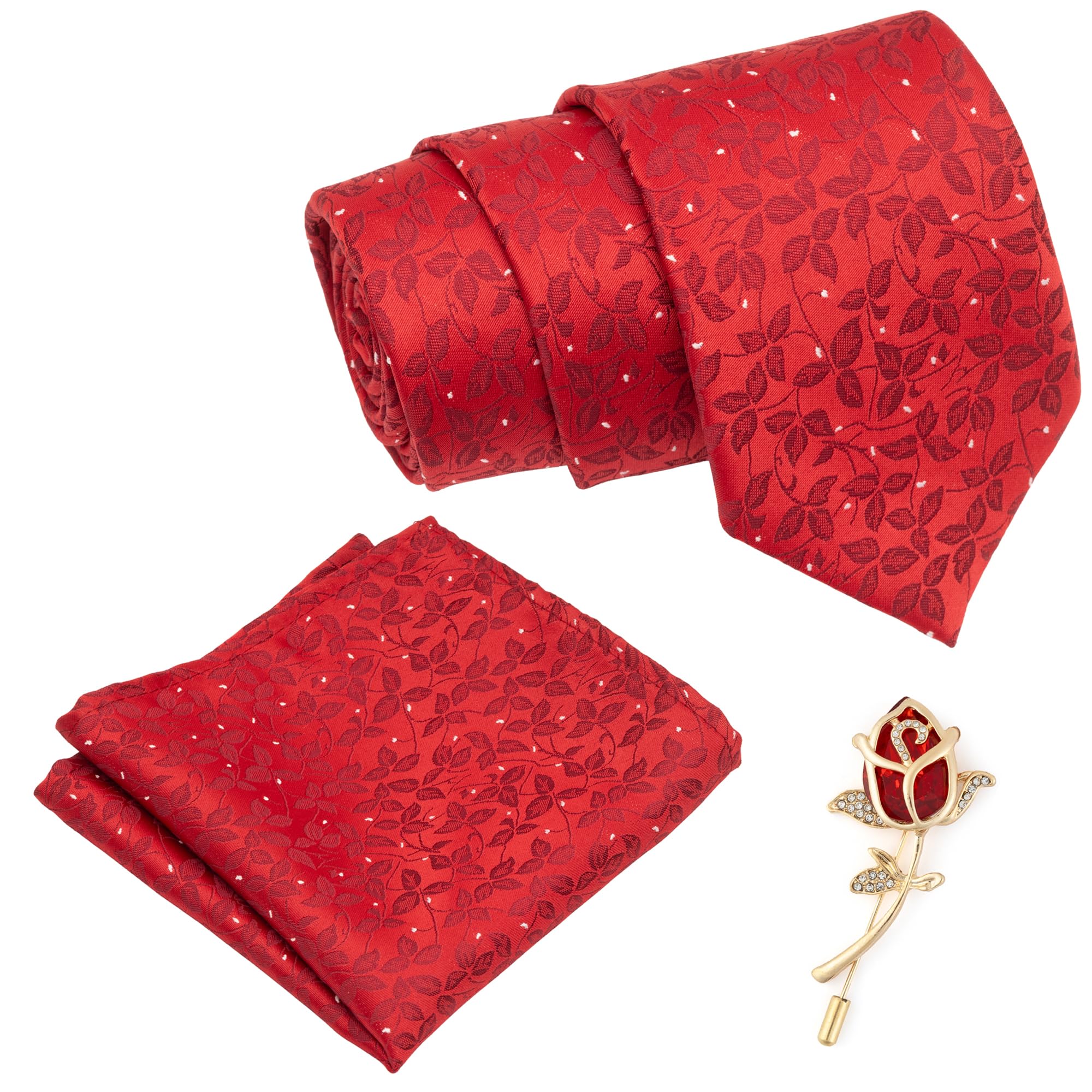 to the nines Red Floral Men's Tie, Pocket Square & Lapel Pin-picture-44