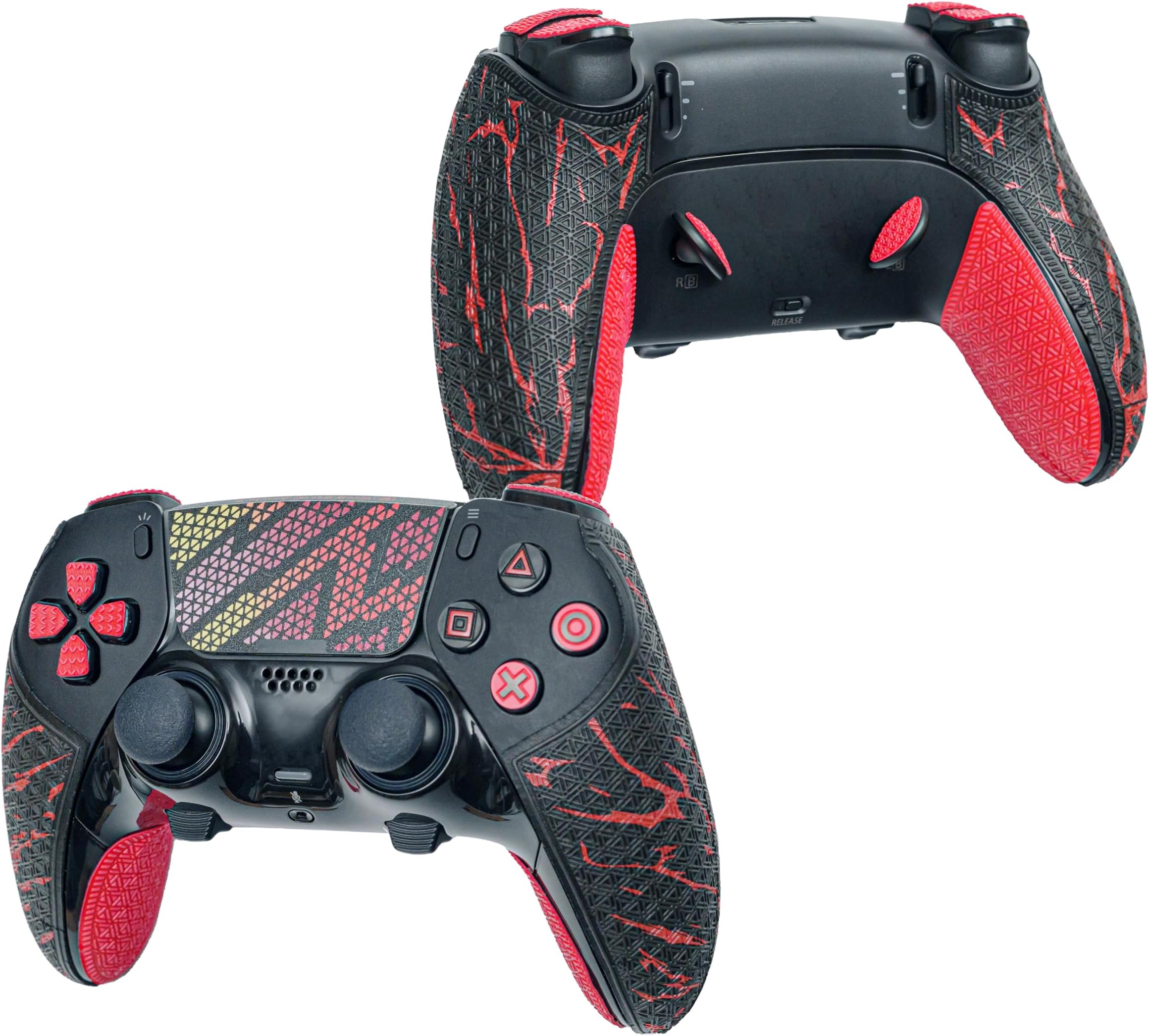 Controller Grips, Skin kit,Anti-Skid, Multi-Texture, Sweat Absorption, Pre-Cut Grips Tape, by SHADOW BOOLT (Black & Red, 2.0 for DualSense Edge)