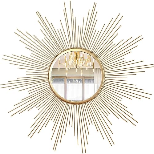 Cityelf Espejo de pared grande de 24 pulgadas con forma de explosión de sol, estilo bohemio, decoración del hogar, espejo de pared redondo para sala
