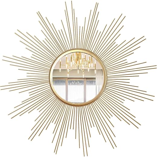 Cityelf 24'' Large Gold Sunburst Wall Mirror Boho Home Decor Round Wall Art Mirror for Living Room/Bedroom/Bathroom/Entryway