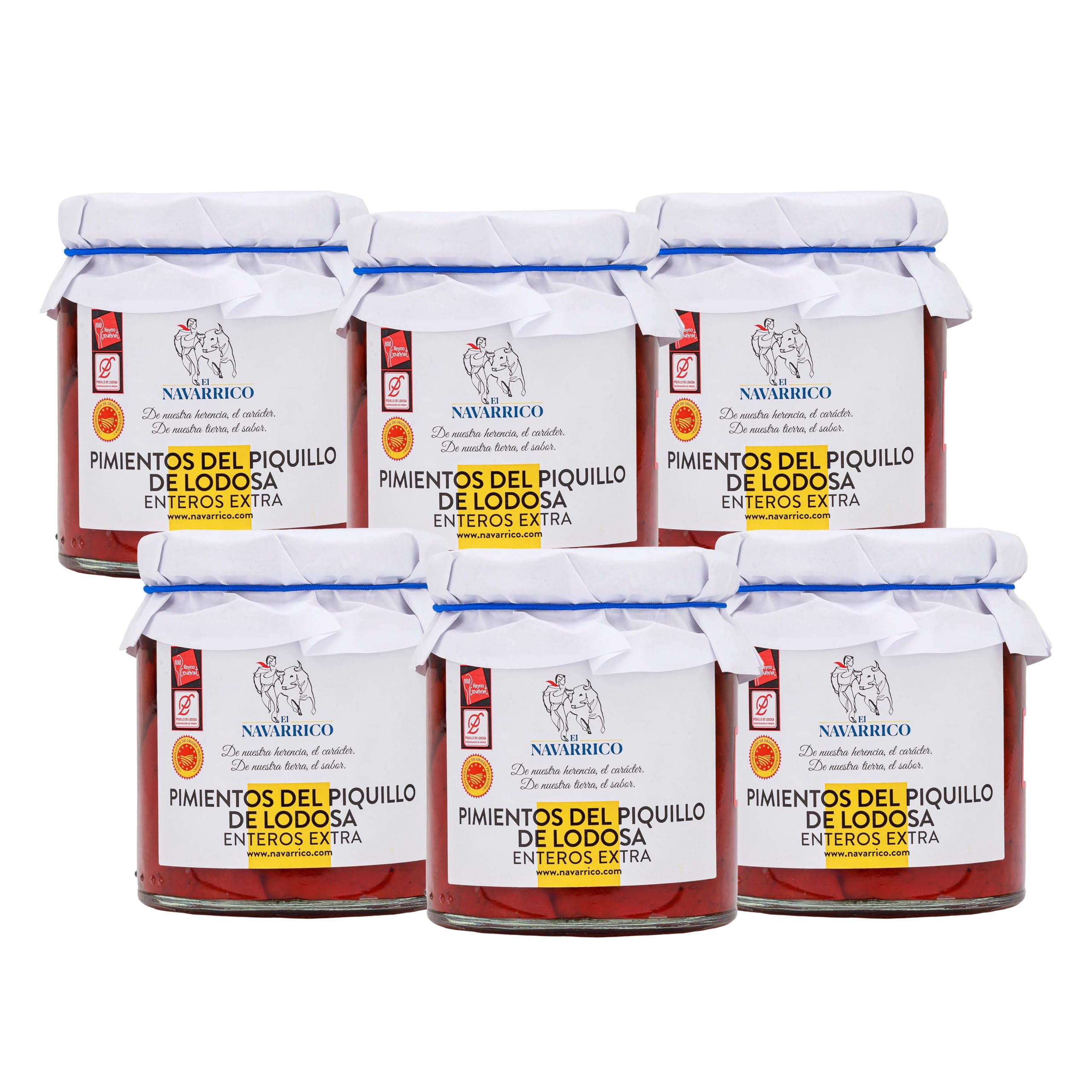 El Navarrico - Pimientos del Piquillo de la Denominación de Origen Lodosa | Agricultura Tradicional | Naturales y Frescos | Pack de 6 (220 gr - tarro)