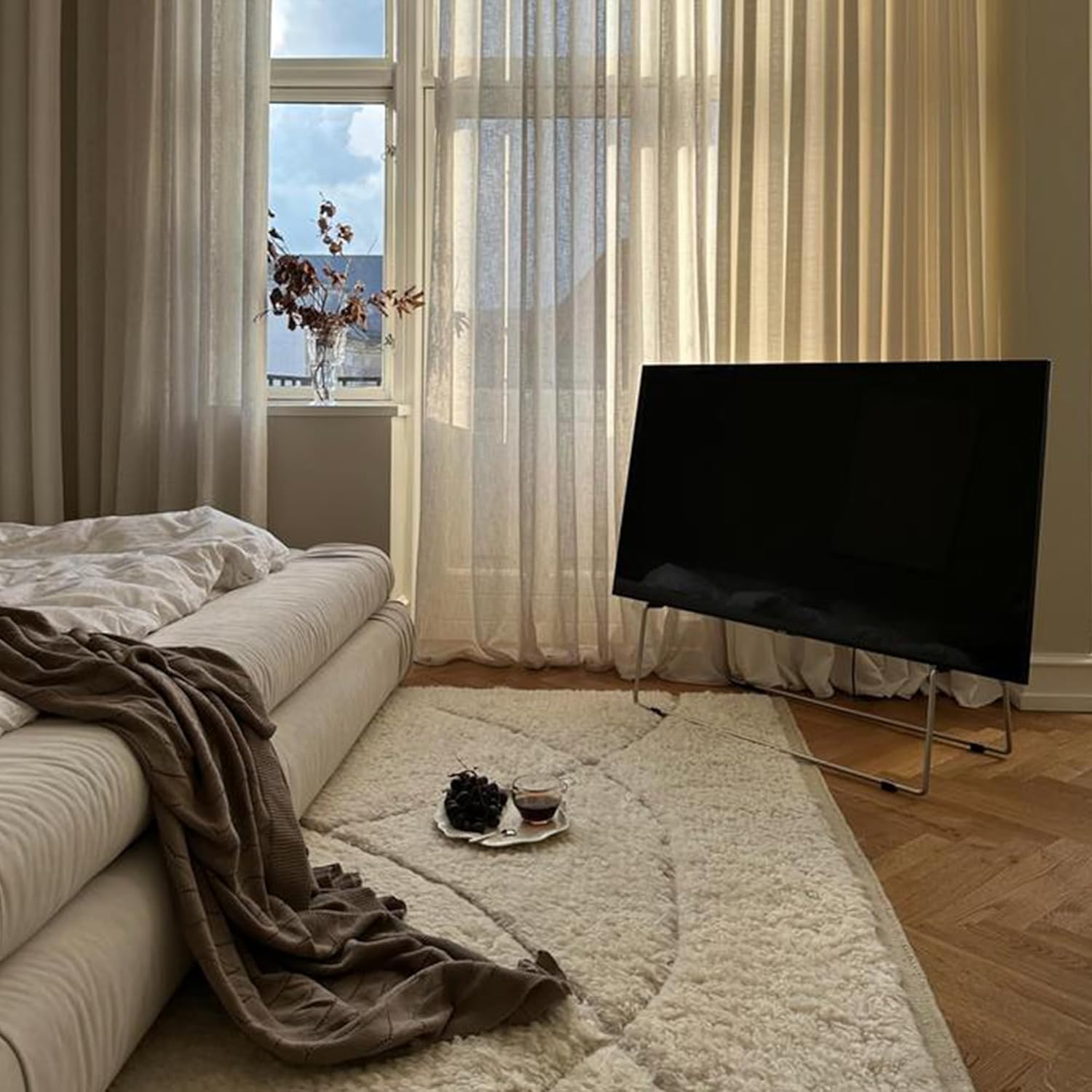 EVA SOLO – Carry TV Stand 34.3x14.2x13.8 in | French Easel Style | Flat Screens up to 65" | Lifts TV Off the Floor | Easy to Adjust | Floor Easel TV Mount Stand | Stylish Danish Design | Brushed Steel