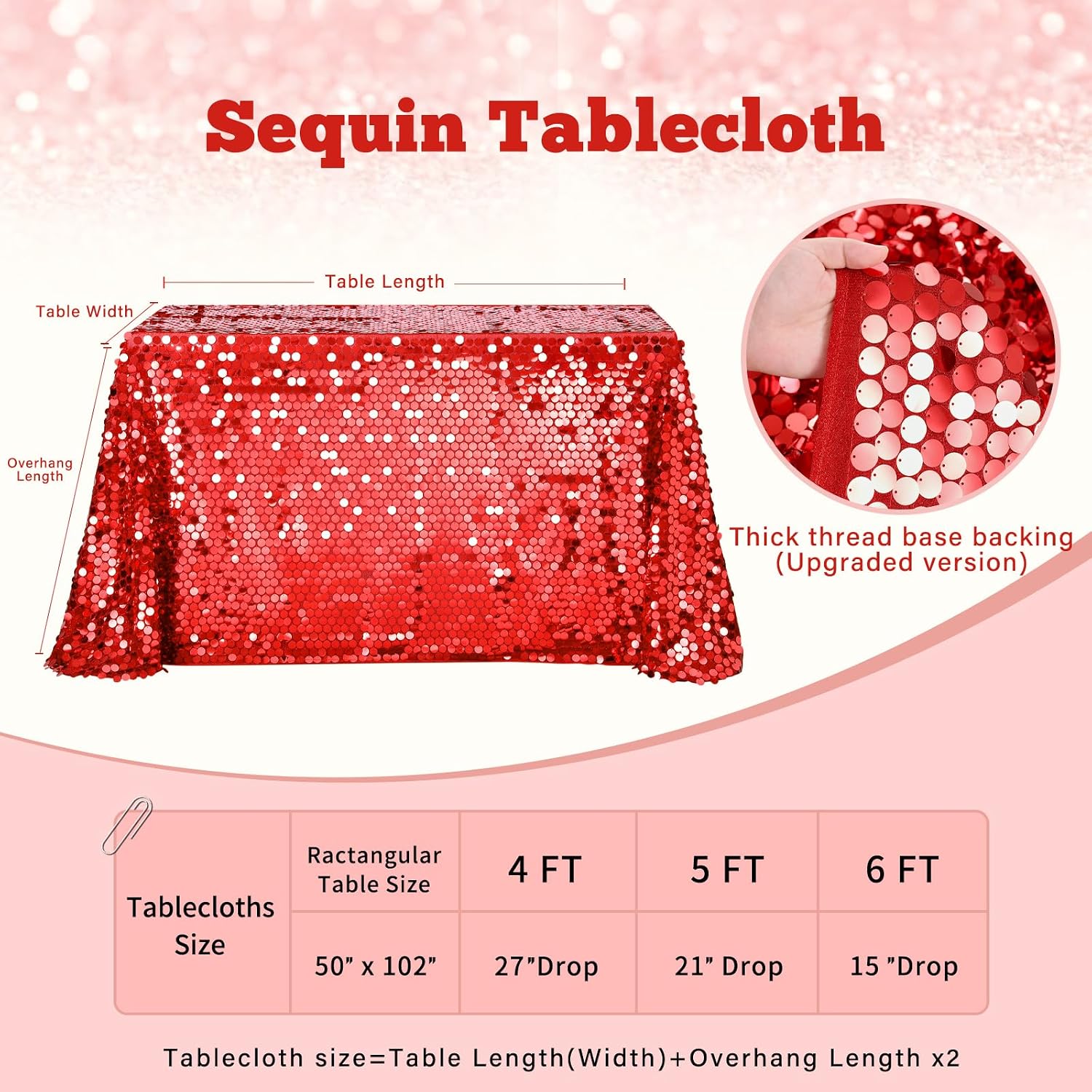 B-COOL Sequin Tablecloth Fabric Parties Decor: Red Table Cloth for Christmas Birthday Party Rectangle Graduation Confetti Indoor Outdoor Dessert Overlays Valentines Decorations