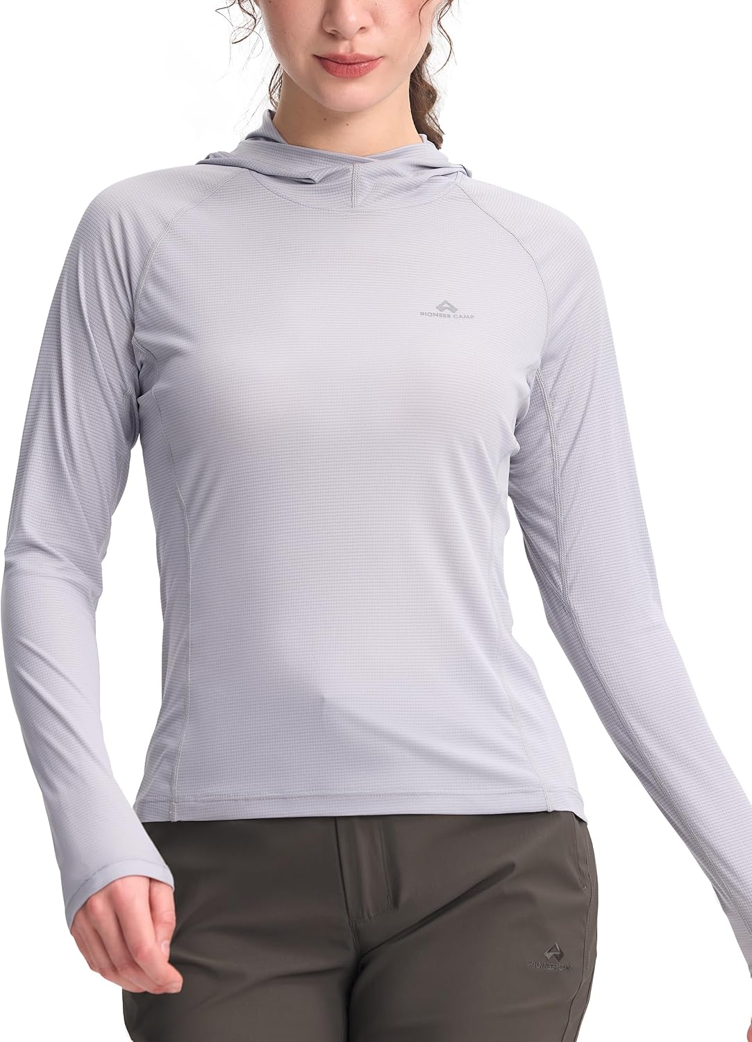 Pioneer Camp Womens Ultra Lightweight Sun Shirt with Hood Breathable Long Sleeve Hiking Running Shirts Quick Dry Fishing Sun Hoodie