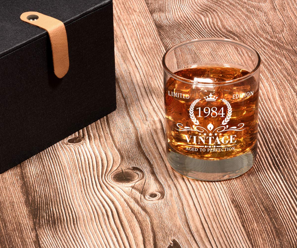 Bicchiere Da Whisky Personalizzato 41° Compleanno – Vintage 1984 Con Confezione Regalo In Lino