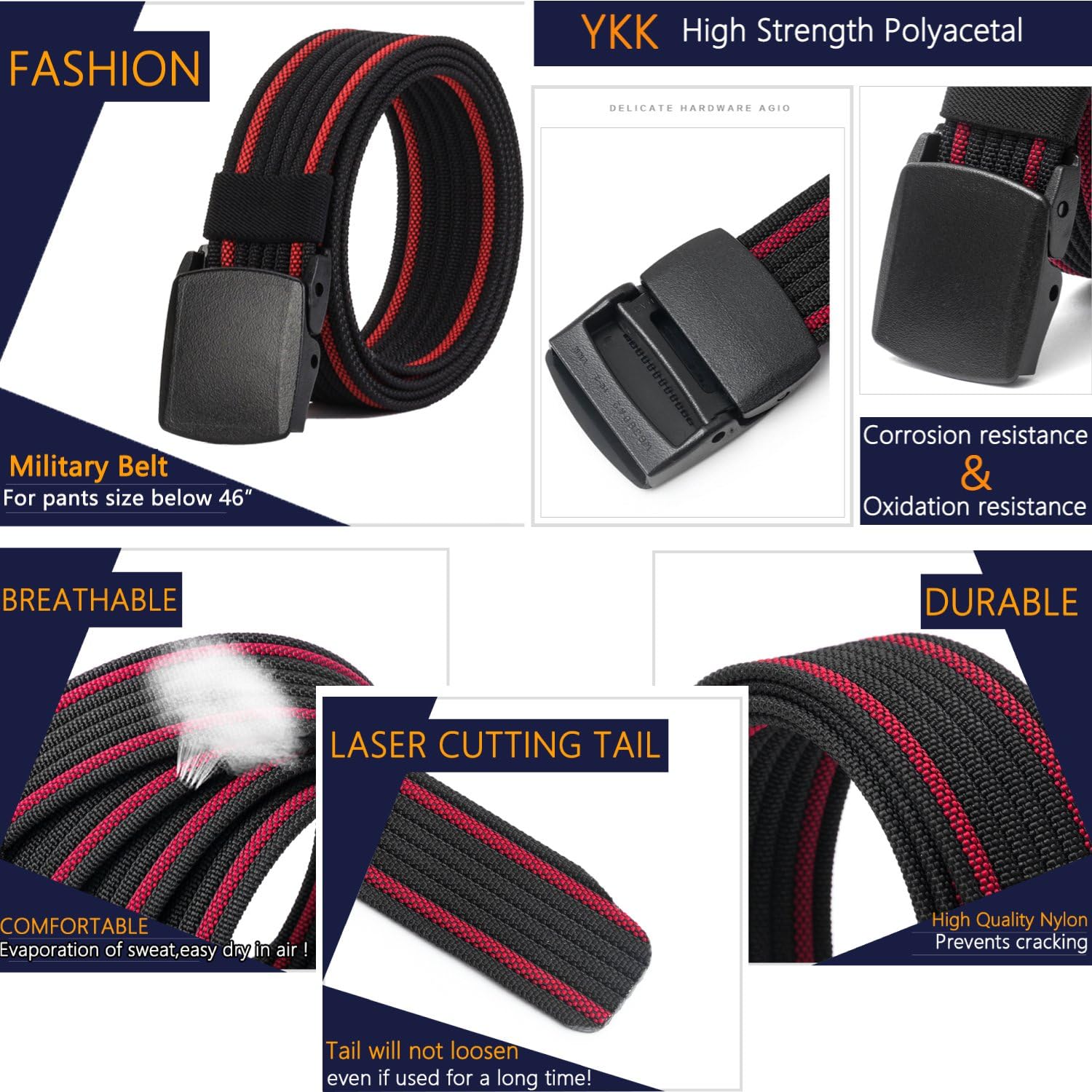 LionVII Nylon Belts Men, Breathable Web Belt with YKK Plastic Buckle Durable for Working, Trim to Fit 28-49" Waist - Image 4